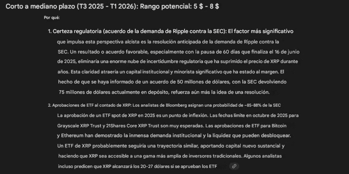 La victoria de Ripple sobre el caso de la SEC es uno de los factores que tuvo en cuenta la IA Gemini para hacer su predicción de precio de 8 dólares.