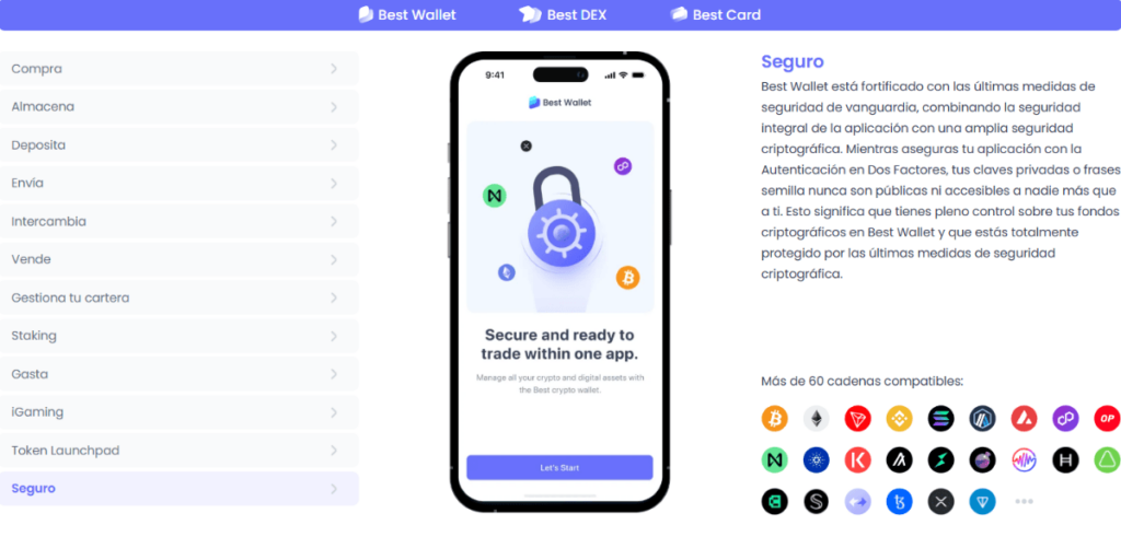 Captura de Best Wallet destacando sus propiedades de seguridad.