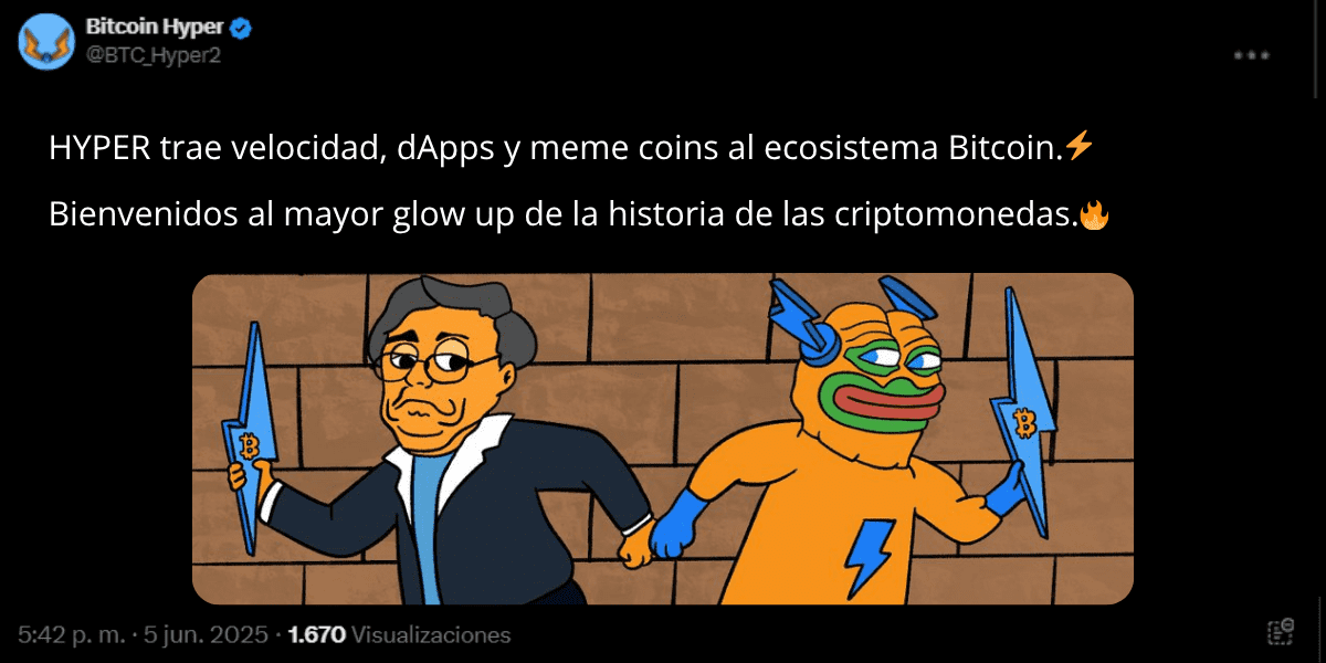 Post en X de Bitcoin Hyper mencionando su velocidad