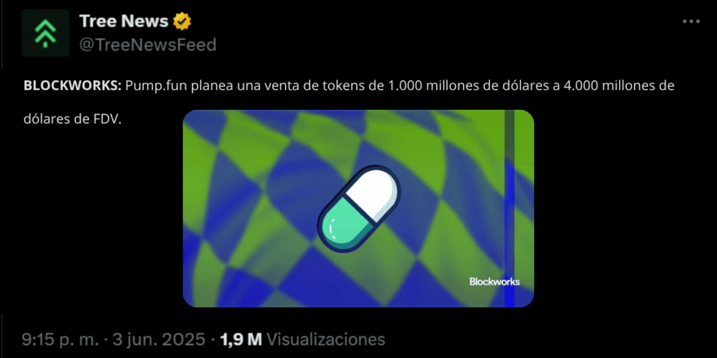 Anuncio de la preventa de Pump-fun en X.