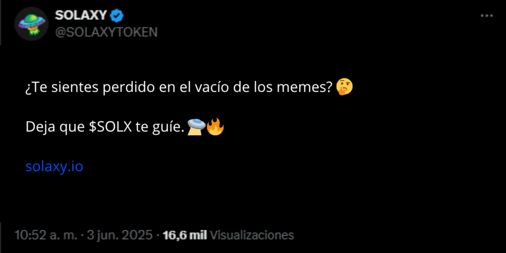 Captura de un post de Solaxy ($SOLX) en X.
