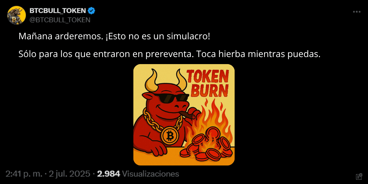 Post en X de BTC Bull token.