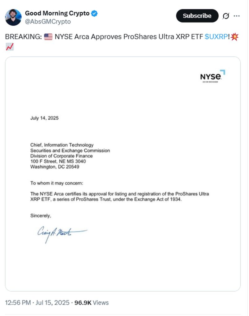 X anuncio aprobación ETF apalancamiento XRP