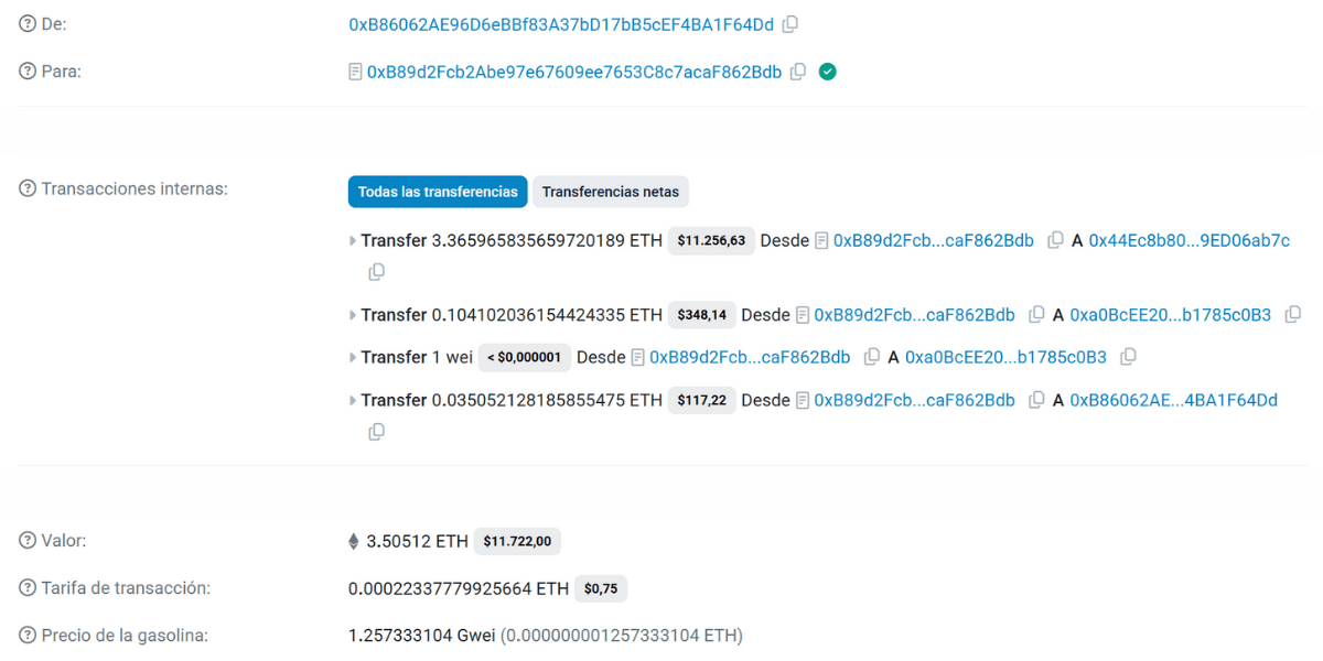 Captura de Etherscan de una gran compra de una prometedora memecoin