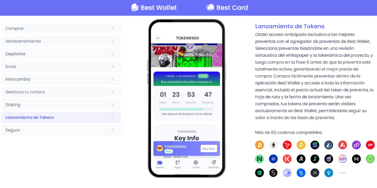 Interfaz de próximos tokens de Best Wallet