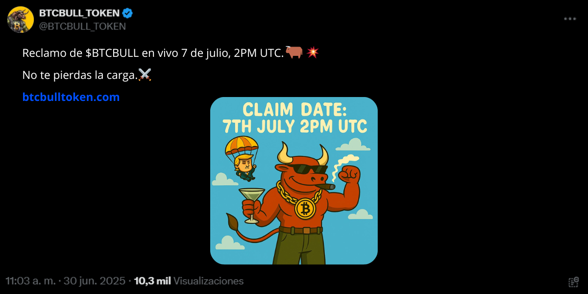 Post en X de BTCBull anunciando el cierre de su preventa crypto