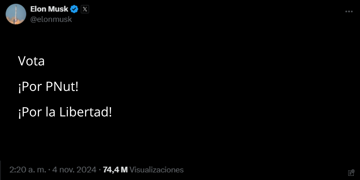 Post en X de Elon Musk en relación a PNUT.