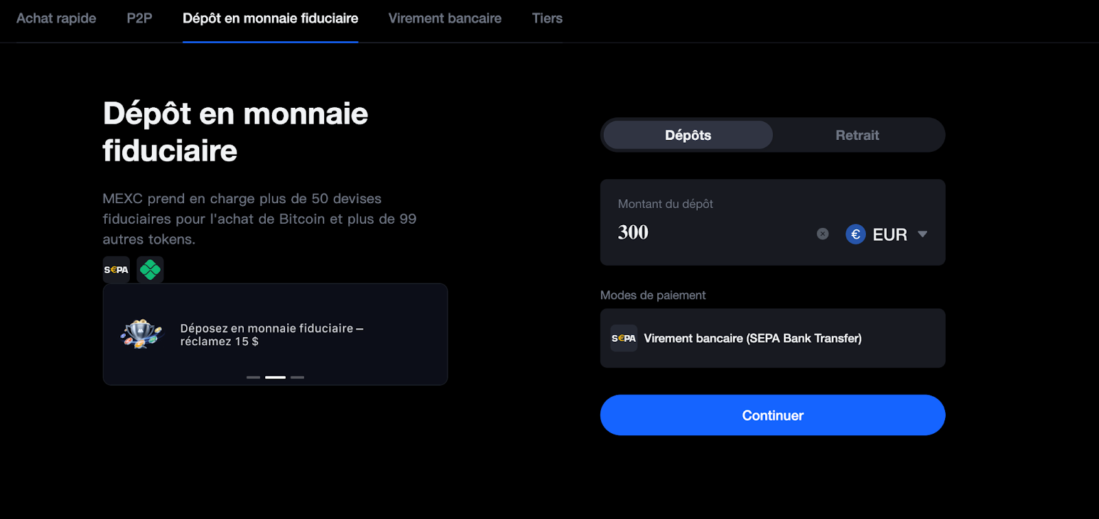 dépôt sur MEXC