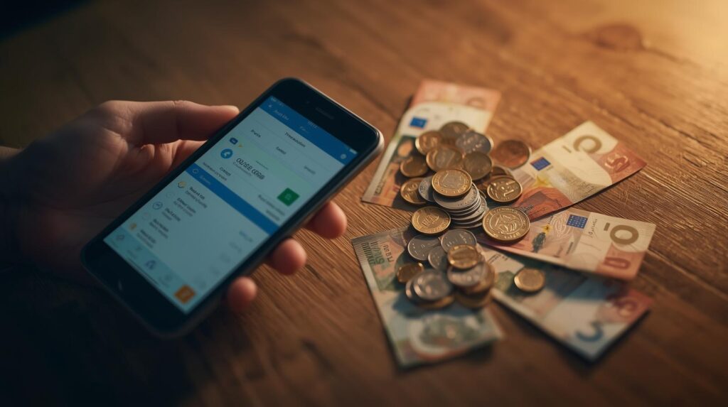δημόσιο χρήμα στο κινητό, με μετρητά σε ευρω στο πλάι