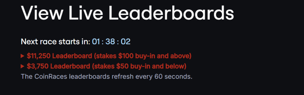 CoinRaces Live Leaerboards