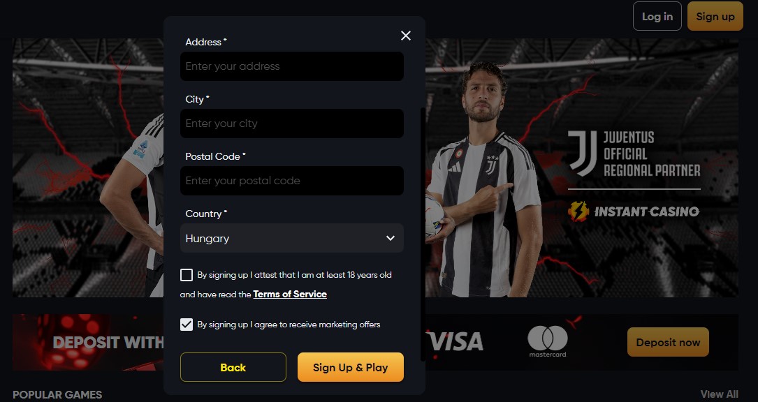 Instant Casino regisztráció 2