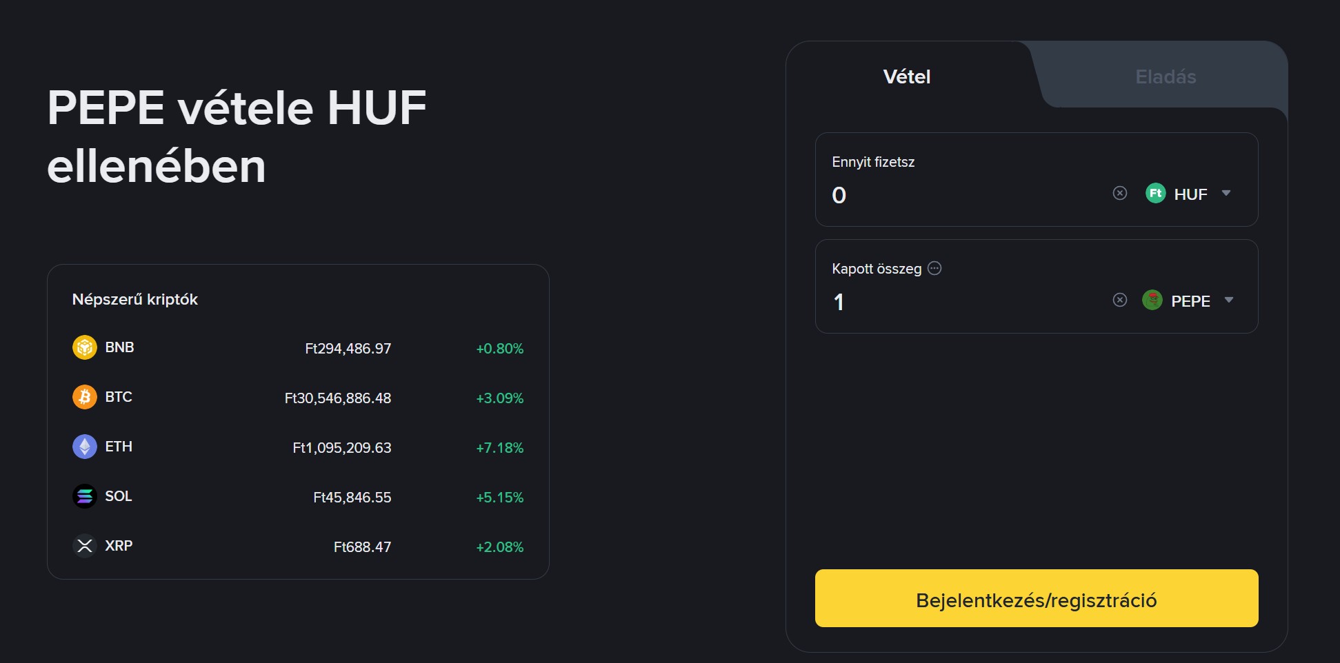 Binance Pepe coin vásárlás