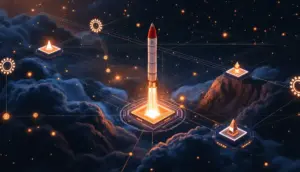 ソラナブロックチェーン上で競合する仮想通貨ローンチパッドの抽象的な表現