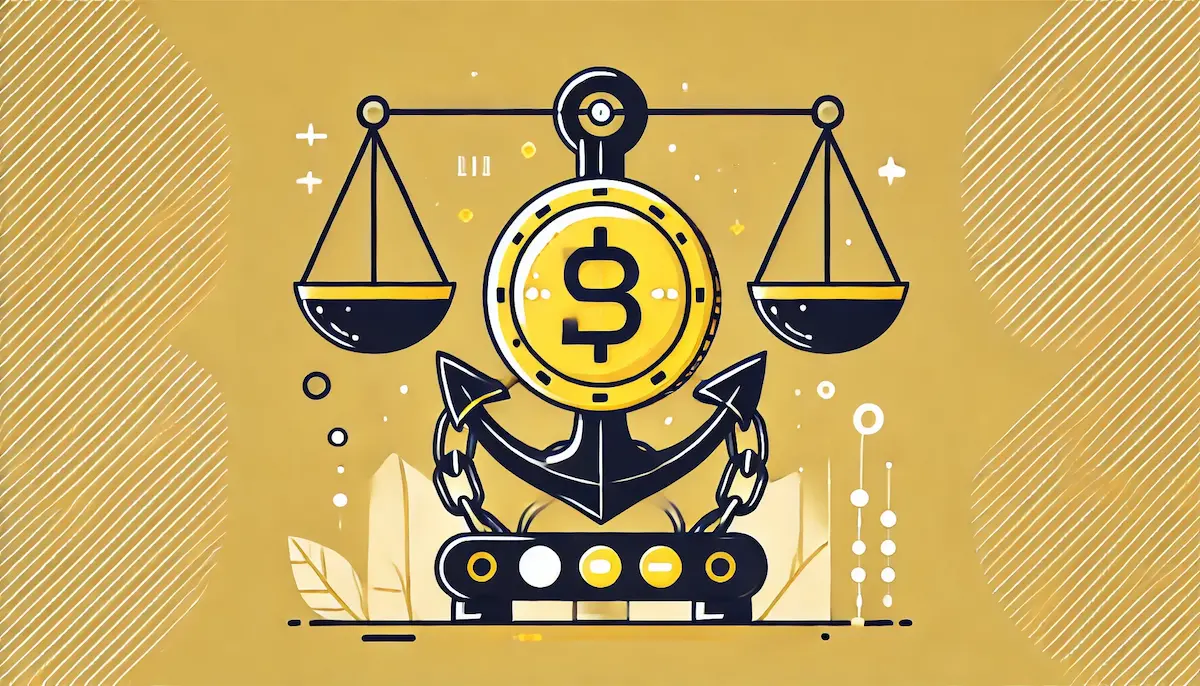 デジタルの金貨が頑丈な錨につながれている様子
