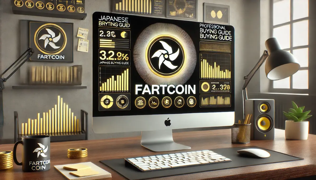 トレーディングデスク上で「Fartcoin」の購入ガイド付きインフォグラフィック
