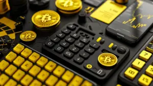 ビットコインロゴと計算機