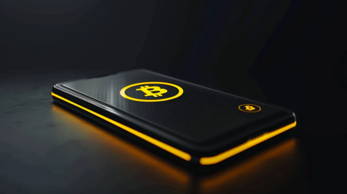 ビットコインロゴが表示されたスマホ