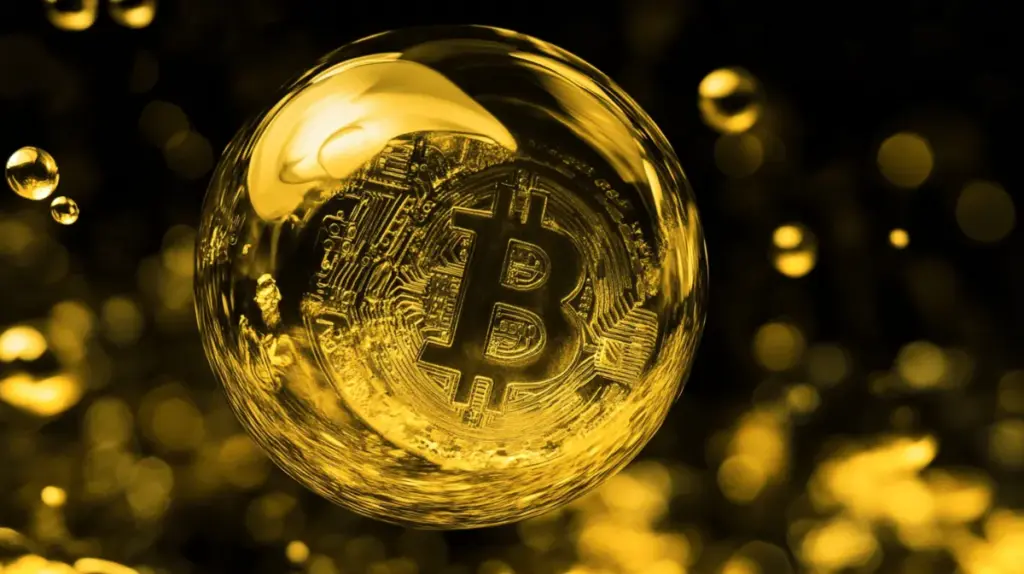 金色と黒色のビットコイン玉