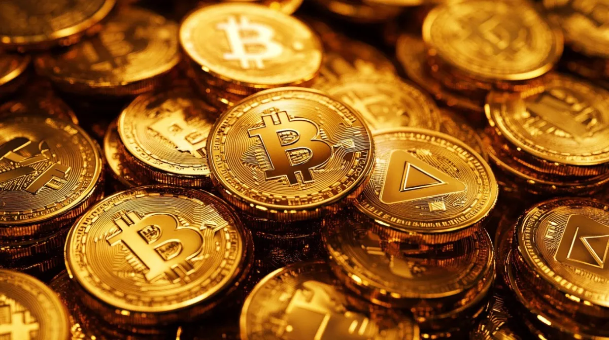 金色に輝くビットコインなどの仮想通貨コイン