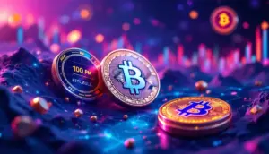 主要アルトコインとBTC Bull Tokenの躍動感あふれるデジタル市場イメージ