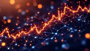 Binance Alpha 2.0の取引高急増を示す抽象的なデジタルアート