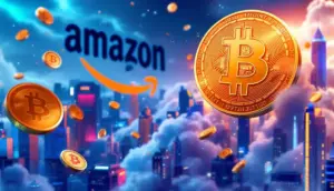 ビットコインがアマゾンを上回る市場価値を持つことを象徴するCGイメージ