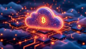 ブロックチェーンノードと分析ダッシュボードが融合したクラウドデータセンターのイメージ