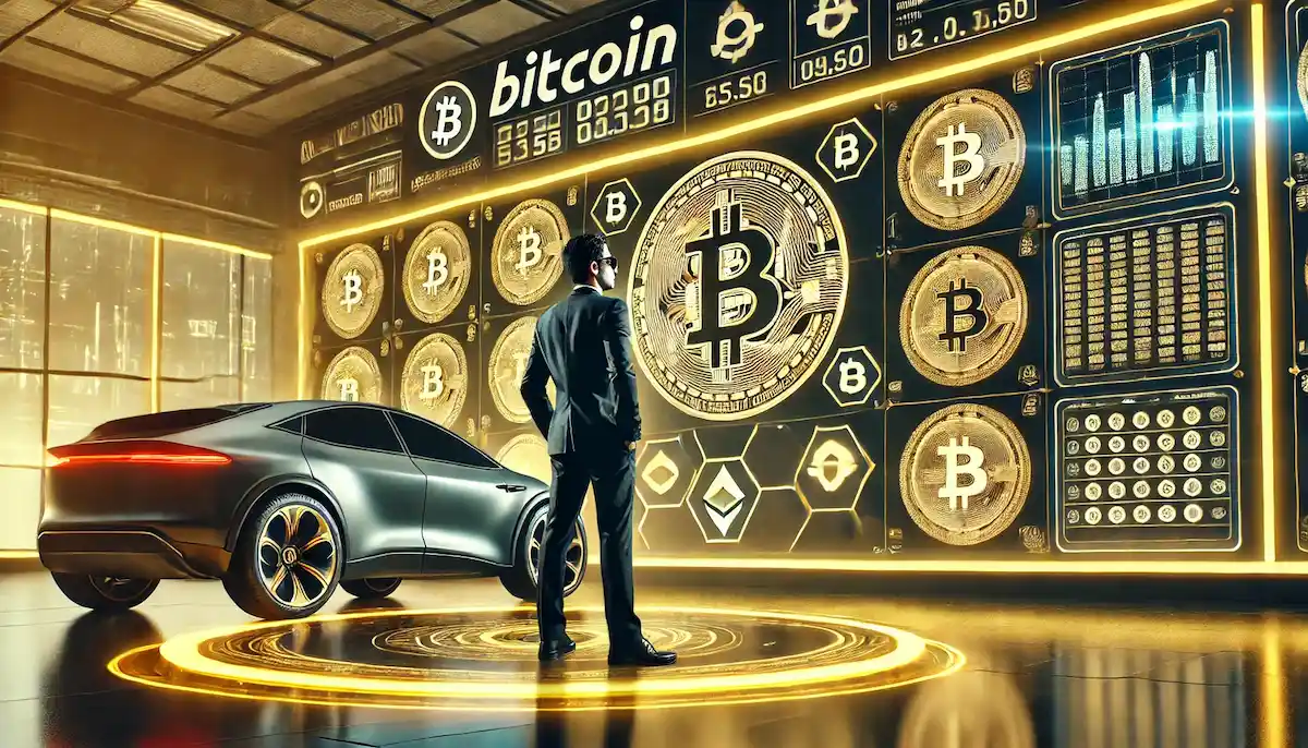 クルマとビットコインと男性の影