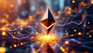 デジタルストリームが流れるイーサリアムのネットワークと現代的な金融背景