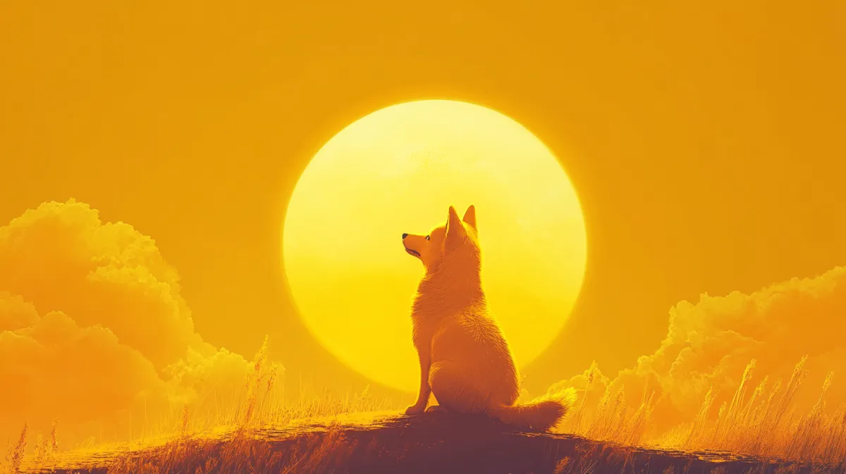 太陽を背景にしている日本犬