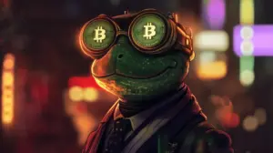 ビットコインのメガネをしているPEPE