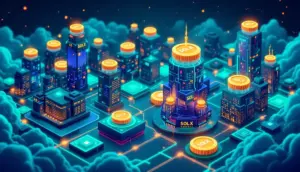 Solaxy（SOLX）を象徴するダイナミックなブロックチェーン都市のイメージ