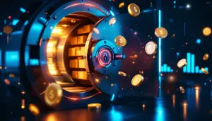 トークン化された米国債と複数のブロックチェーンネットワークを象徴するデジタルアート