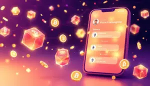 メッセージングプラットフォームと仮想通貨ネットワークを表現したデジタルイメージ