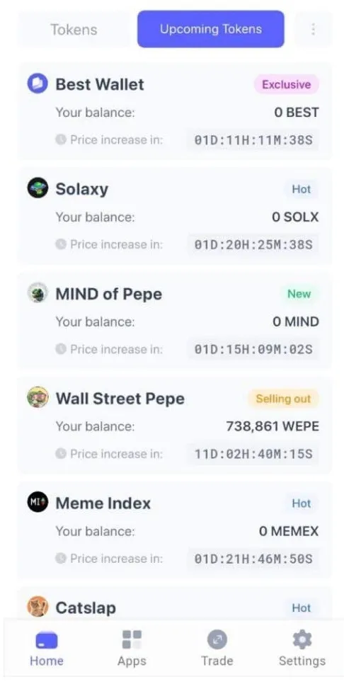 Best WalletのUpcoming Token機能