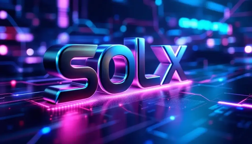 Solanaブロックチェーン上に構築されたレイヤー2ソリューションであるSolaxy（SOLX）のロゴと、背景に浮かぶソラナのシンボル