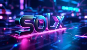 Solanaブロックチェーン上に構築されたレイヤー2ソリューションであるSolaxy（SOLX）のロゴと、背景に浮かぶソラナのシンボル