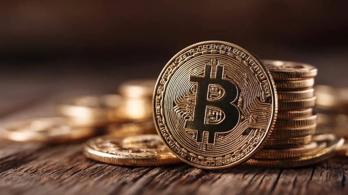 テーブルの上に積まれたビットコイン