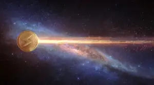 宇宙空間を飛行するXLMコイン
