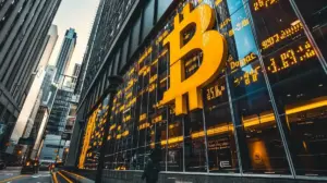 ビットコインが刻印されているニューヨークの壁
