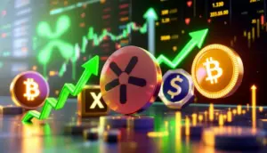 2025年7月に注目すべき仮想通貨のおすすめ銘柄を示す未来的なグラフィック