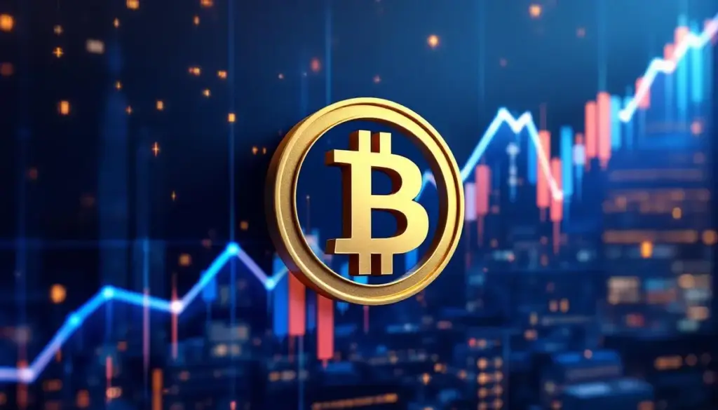 ビットコインのシンボルと上昇する金融チャートを背景にしたリミックスポイントの企業戦略