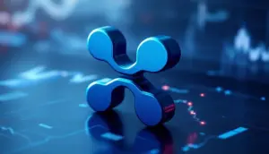 リップル（XRP）のロゴと活動低下を示すグラフが描かれたデジタル背景。