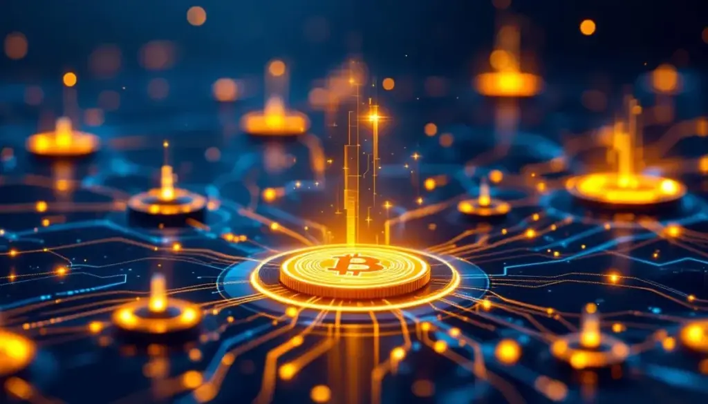 Bitcoin Hyperの成長を象徴する未来的なブロックチェーンネットワークのイメージ