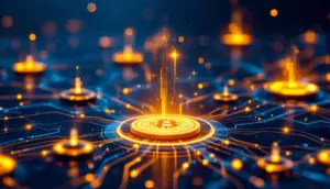 Bitcoin Hyperの成長を象徴する未来的なブロックチェーンネットワークのイメージ