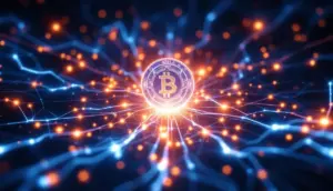 ソラナの新コンセンサスAlpenglowを象徴する未来的なブロックチェーンネットワーク