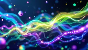 ソラナがイーサリアムを追い越す様子を表現した抽象的なブロックチェーンのイメージ