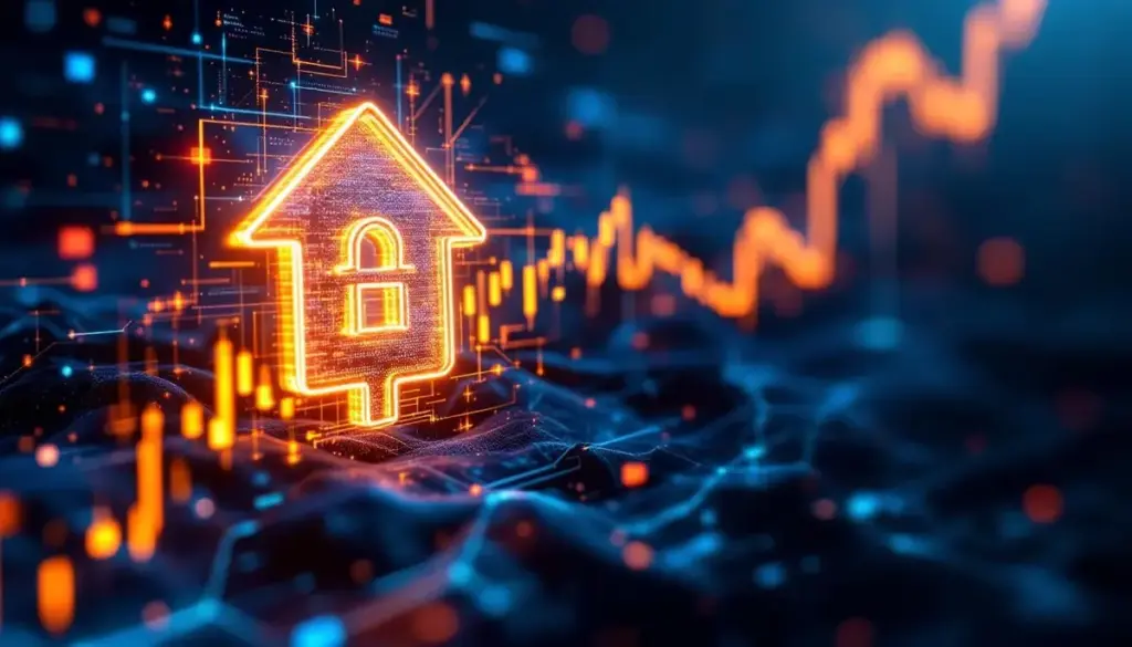 ブロックチェーンに統合される知的財産を象徴する未来的なイメージ