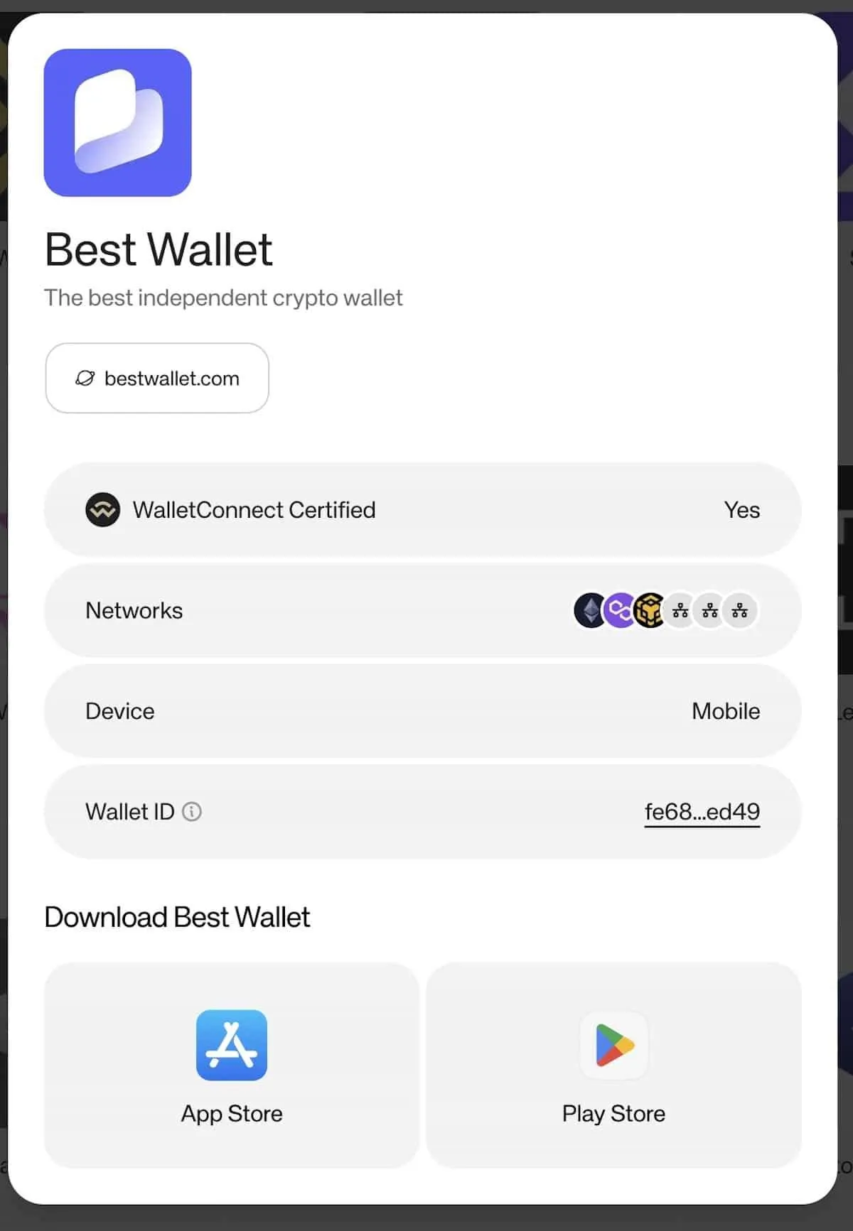 walletconnectによるBest Walletの認証ページ