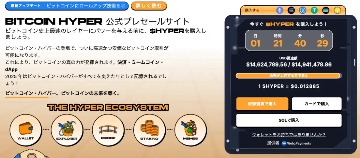 Bitcoin Hyperがプレセールで1460万ドル調達